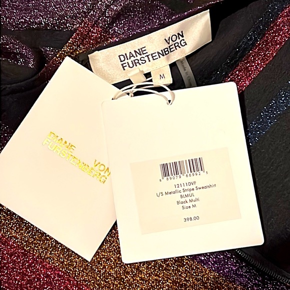 Diane Von Furstenberg Metallic Striped Long Sleeve Sweatshirt Size M - Picture 9 of 10